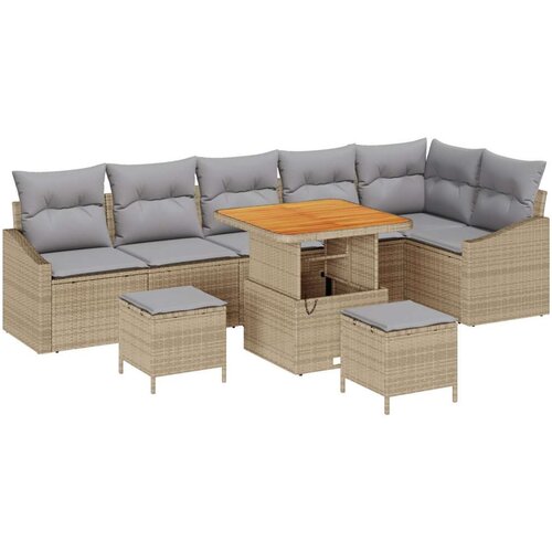  9-dijelni set vrtne sofe s jastučićima bež poli ratan akacija  2-sjedalna vrtna sofa s jastučićima bež poli ratan  3-dijelni set Cijene