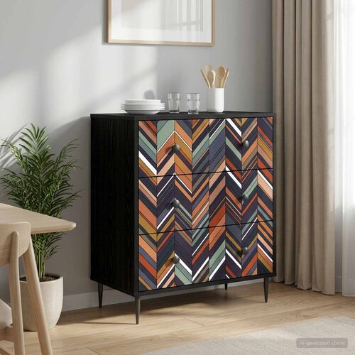  Komoda OMMEN Geometrijski uzorak 66 x 36,5 x 76 cm Crni hrast Cijene