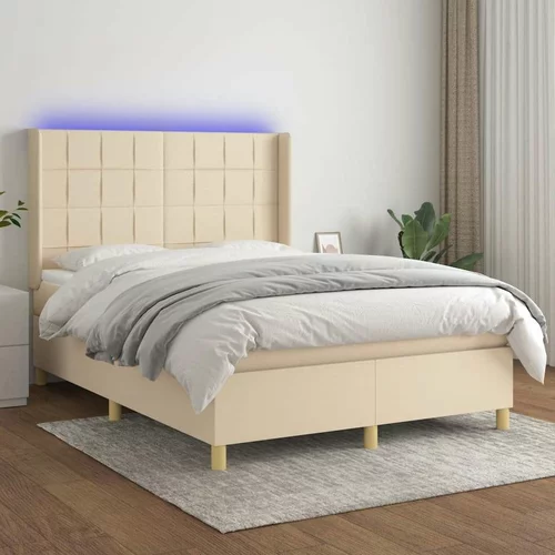  Box spring postelja z vzmetnico LED krem 140x200 cm blago, (20900109)