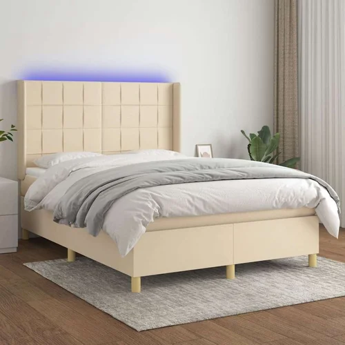  Krevet box spring s madracem LED krem 140x200 cm od tkanine