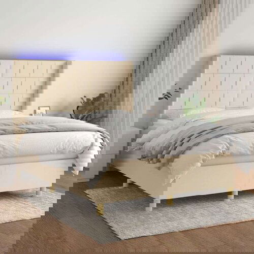  Krevet box spring s madracem LED krem 140x200 cm od tkanine Slike