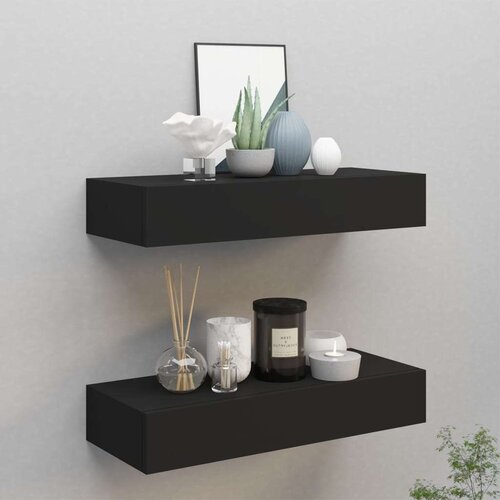 vidaXL Zidne police s ladicama 2 kom crne 60 x 23,5 x 10 cm MDF Cene