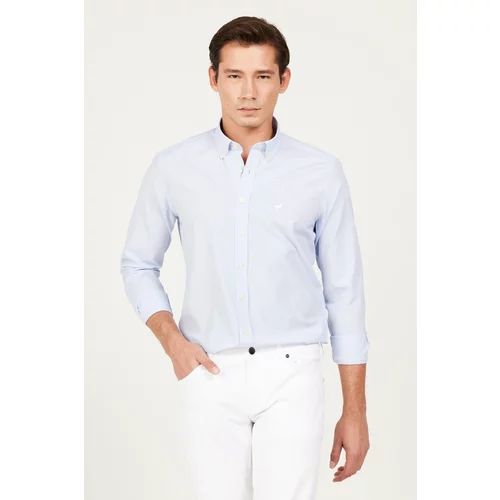 AC&Co / Altınyıldız Classics Men's A.Blue-White Slim Fit Slim Fit Button-down Collar Cotton Striped Shirt
