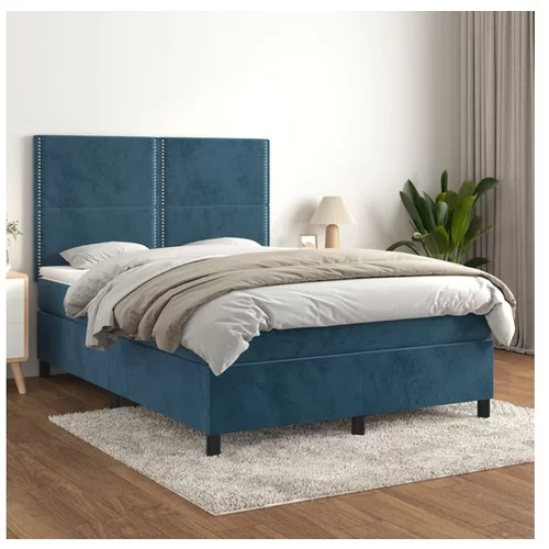  Box spring postelja z vzmetnico temno modra 140x190cm žamet