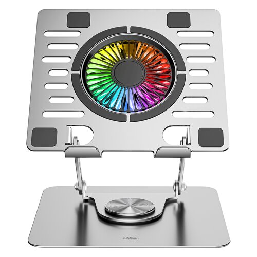 GEMBIRD EUROPE Postolje za notebook riser stand preklopivi rotirajuci, Addison AD-RC35 Adjustable Metal Laptop Stand with 360 Degree Rotating Fan and RGB Light, 3963 Slike