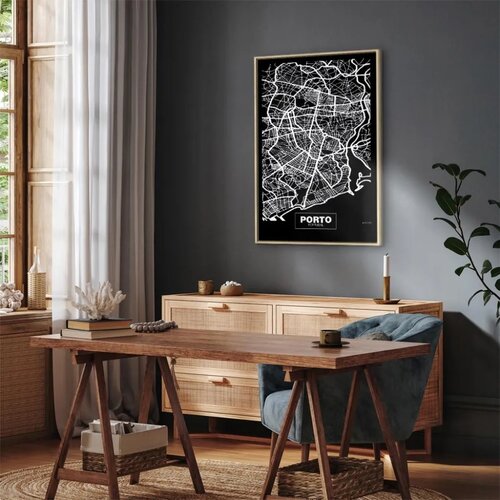  Slika - Negative Map: Porto (1 Part) Vertical 60x90 U prirodnom drvenom okviru Slike