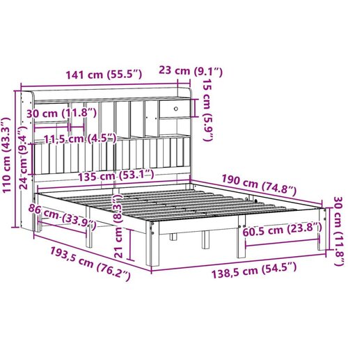  Krevet s regalom za knjige bez madraca 135 x 190 cm od borovine Slike