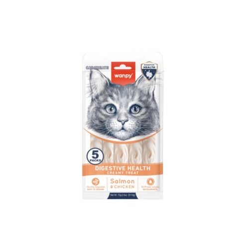 WANPY Digestive Health Functional Creamy Lickable Cat Treat Salmon & Chicken 5x14g Cene