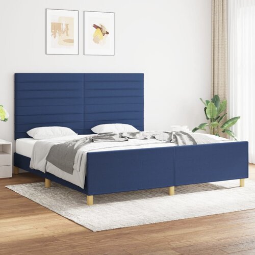  The Living Store Posteljni okvir z vzglavjem moder 180x200 cm blago - Posteljni Okvir Z Vzglavjem, (21444506) Slike