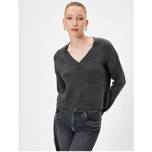 Koton V Neck Knitted Sweater Long Sleeve Textured Cene