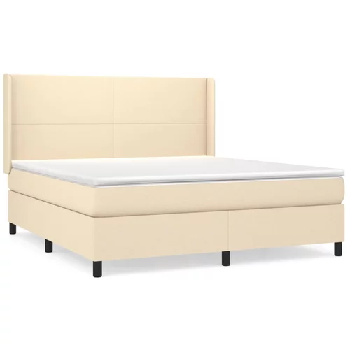 vidaXL Box spring postelja z vzmetnico krem 180x200 cm blago, (20895830)