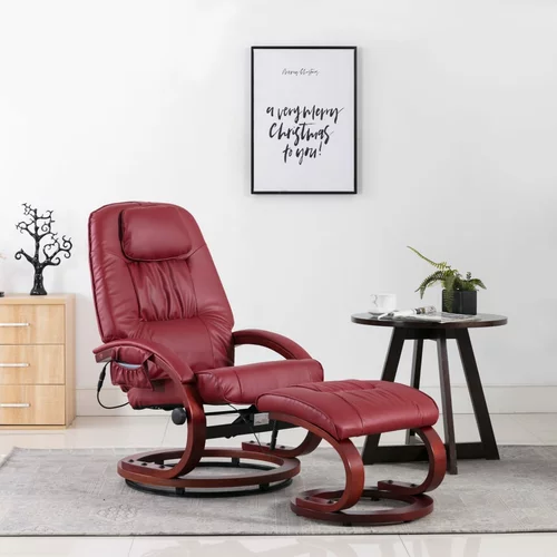 vidaXL Masažni fotelj s stolčkom za noge vinsko rdeč iz umetnega usnja