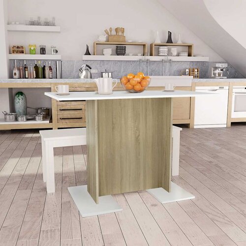  Blagovaonski stol bijeli i boja hrasta 110 x 60 x 75 cm iverica Slike