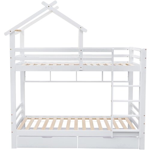Lumor Cabane 90x200cm Dvonadstropna postelja iz masivnega borovega lesa s predali in policami + posteljni podstavki z letvami - bela, (22068385) Cene