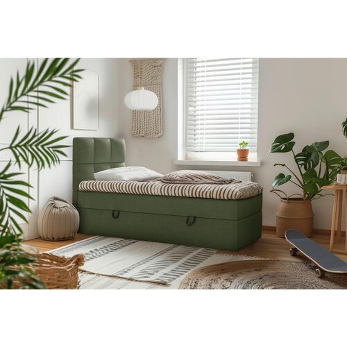 MID.YOU POSTELJA Z VZMETNICO 90 cm x 200 cm , les, tekstil, leseni material temno zelena Cene