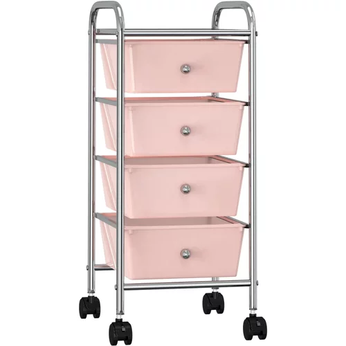 vidaXL Premični voziček s 4 predali roza plastika