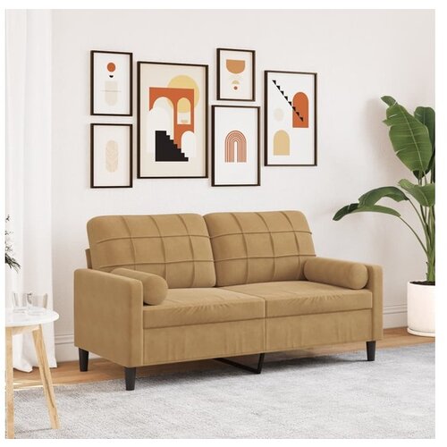 vidaXL Kavč dvosed z okrasnimi blazinami rjav 140 cm žamet Cene