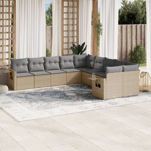 VidaXL 10-dijelni set vrtnih sofa s jastucima bež od poliratana Slike