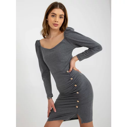 Fashion Hunters Dark grey fitted dress with ruffles