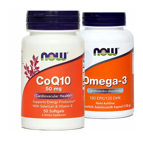 NOW paket Koencim Q10 + Omega 3, kapsule