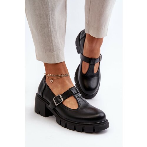 Kesi Women's eco leather shoes on platform and block, black Emelna Cene