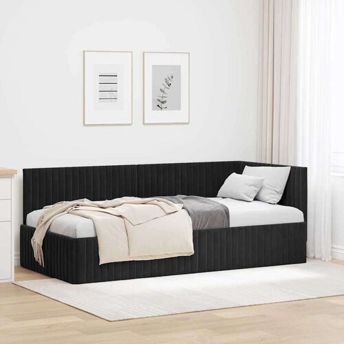 vidaXL Kutni okvir kreveta s uzglavljem Crna 90 x 200 cm Baršun Cene