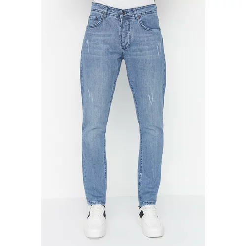 Trendyol Light Blue Men's Flexible Fabric Scratched Destroyed Slim Fit Jeans Denim Trousers