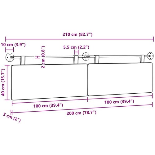  Držeće uzglavlje Svijetlo siva 210 x 55 x 5 cm Kordura tekstil - Svjetlosiva 200 cm bez LED Slike