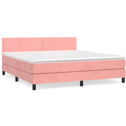 vidaXL Box spring postelja z vzmetnico roza 160x200 cm žamet, (20893520)
