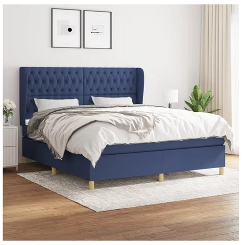  Box spring postelja z vzmetnico modra 180x200 cm blago