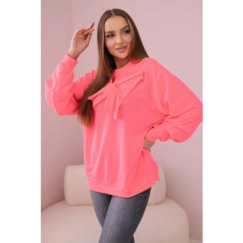 Kesi Pink Neon Cotton Blouse with Bow Slike