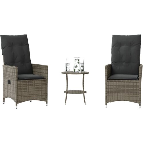 VidaXL 3-dijelni bistro set od poliratana s jastucima sivi Slike