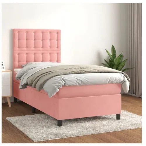 vidaXL Box spring krevet s madracem ružičasti 90x190 cm baršunasti