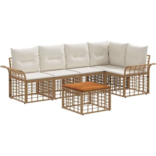  Set vanjskih sofa 6 pcs Prirodna i krema bijela Poliester - Prirodna i kremasto bijela sa stolom Cene