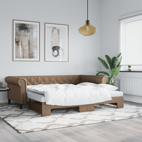  Dnevni krevet na razvlačenje cappuccino 90x200 cm umjetna koža Cijene
