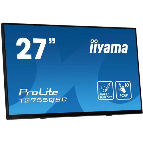 Iiyama Monitor LED T2755QSC-B1 27&amp;rdquo; Optical Bonded PCAP 10pt IPS Edge to edge glass 2560 x 1440 @75Hz 400 cd/m&amp;sup2; HDMI DP USB Hub Tilt angle 15&amp;deg; up; 70&amp;deg; down Slike
