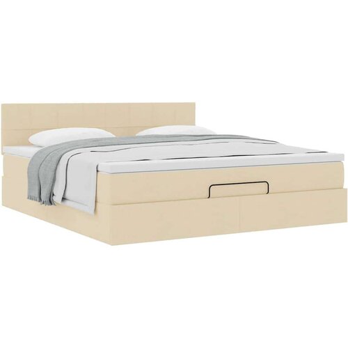VidaXL Otomanski krevet s madracem krem 160x200 cm od tkanine Slike