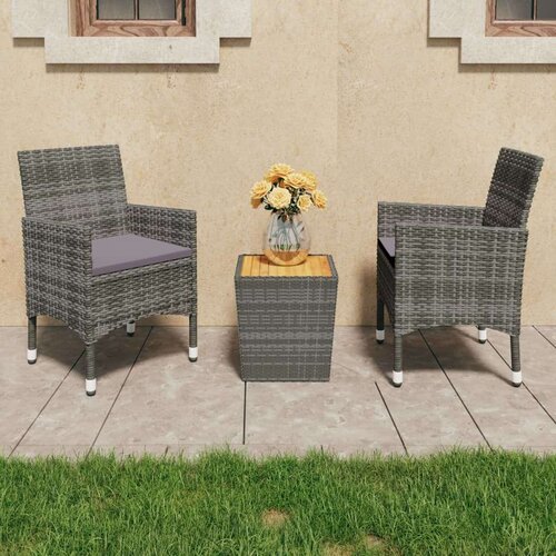 vidaXL 3-dijelni bistro set od poliratana i bagremovog drva sivi Cene