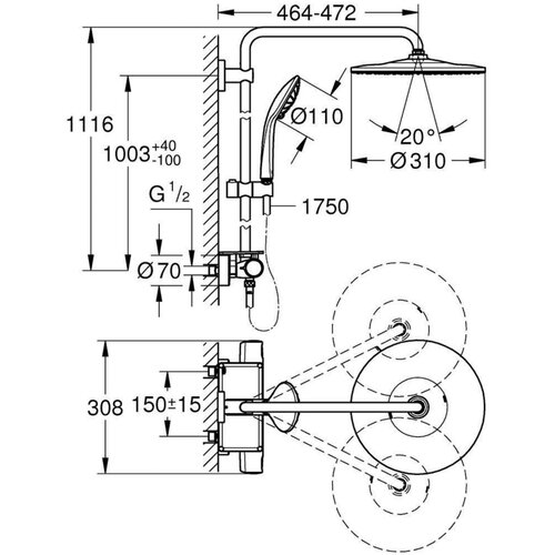Grohe 26401001 Vitalio Joy 310 termostatska armatura s tu&scaron; setom Cene