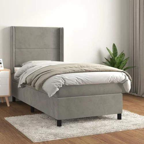 Box spring postelja z vzmetnico svetlo siva 100x200 cm žamet, (20724637)