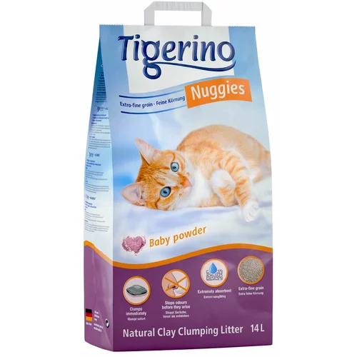 Tigerino Nuggies pesek za mačke - z vonjem otroškega pudra - Varčno pakiranje: 2 x 14 l