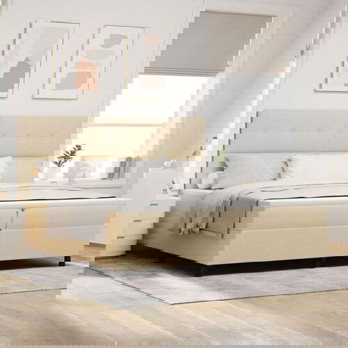  Konstrukcija postelje z vzmetnico Bež Tkanina 200 x 200 cm, (22067160) Slike