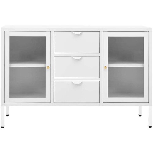 VidaXL Stranska omarica bela 105x35x70 cm jeklo in kaljeno steklo Slike