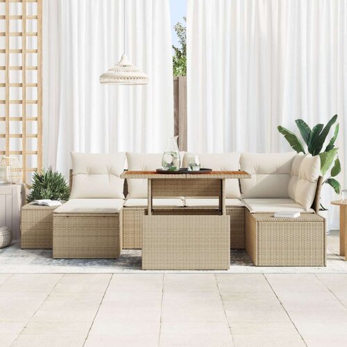 vidaXL set od 7 vrtnih sofa s jastučićima bež poli ratan Cene