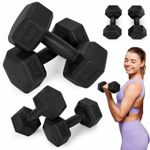 MOVEPRO set heksagonalnih bučica 2 &times; 2 kg &ndash; utezi za vježbanje i fitness, crni Cijene