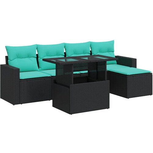  6-dijelni set vrtnih sofa s jastucima crni od poliratana bagrem Slike