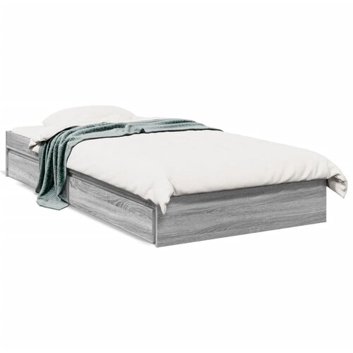 Maison Chic Posteljni okvir - Enojna postelja - Postelja za odrasle s predali siva sonoma 90x190 cm inženirski les, (21696262) Slike