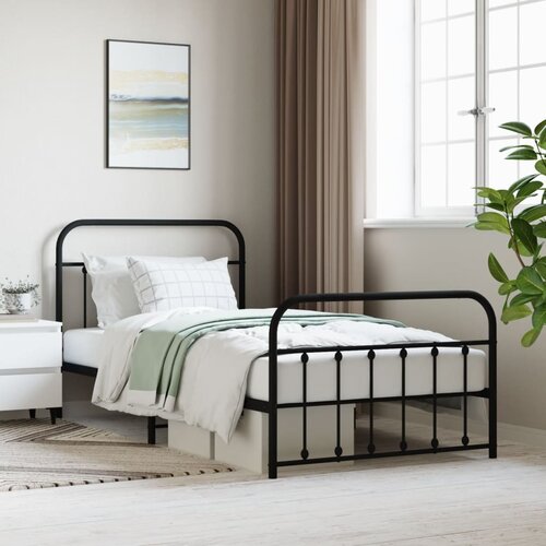 VidaXL Metalni okvir kreveta uzglavlje i podnožje crni 107x203 cm Slike