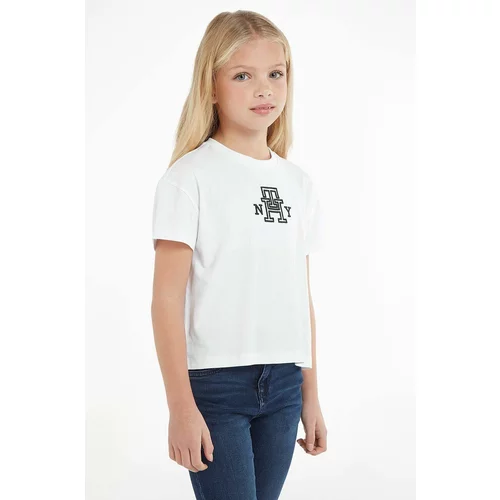 Tommy Hilfiger Otroška bombažna kratka majica bela barva