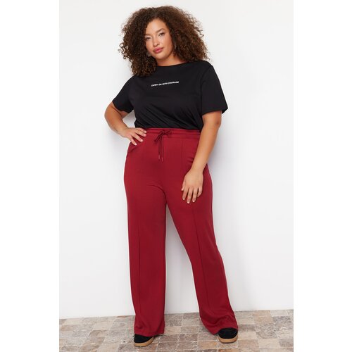 Trendyol Curve Claret Red High Waist Wide Leg Knitted Trousers Slike